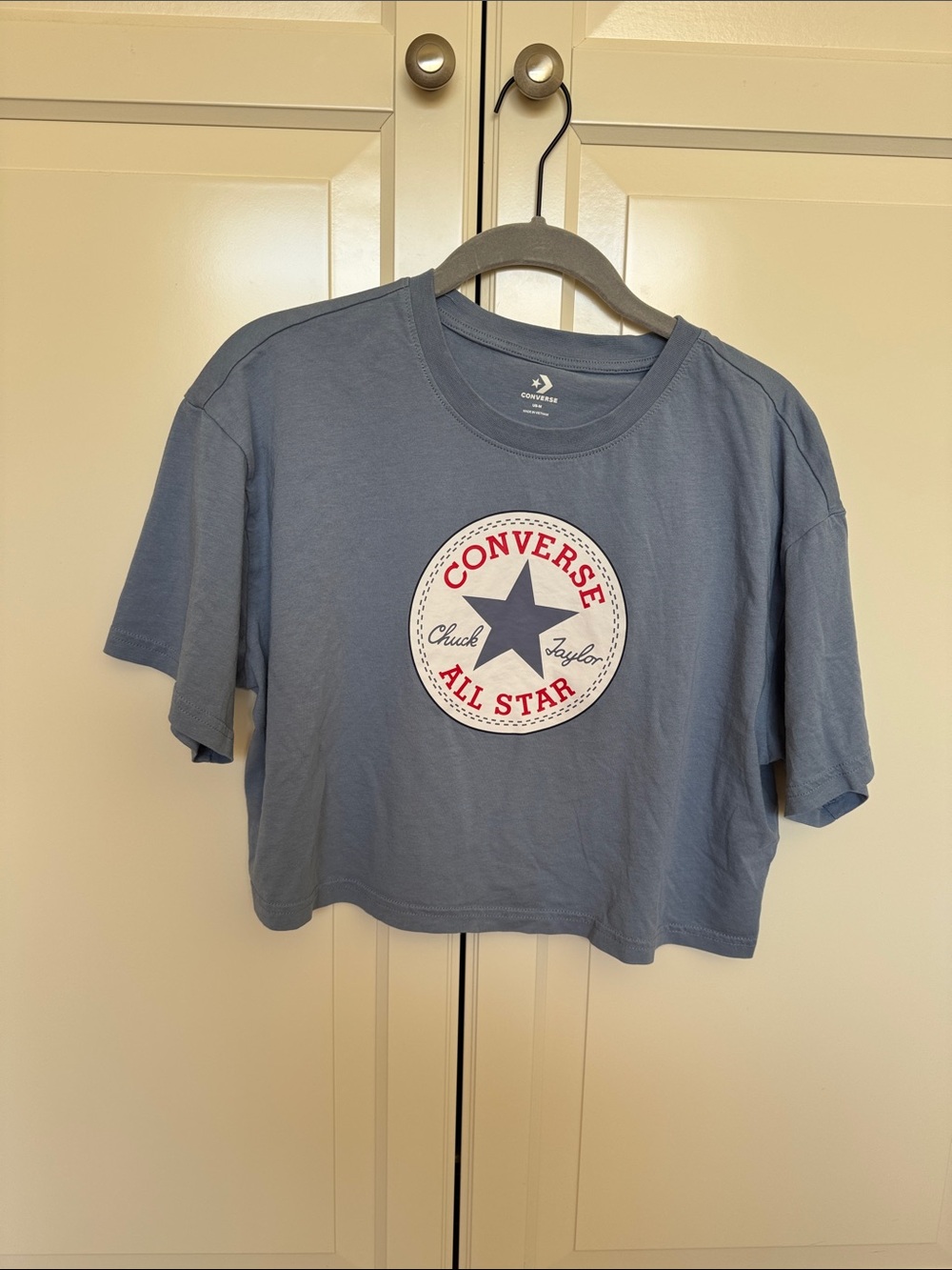 Converse Cropped Tee - Slate Blue with Red & Navy Logo